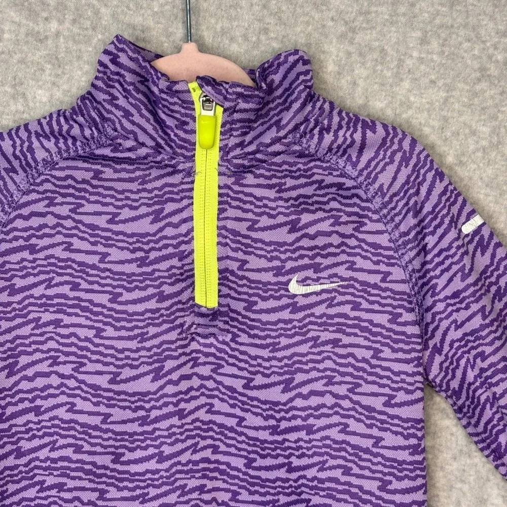 Nike Running Girls Kids 1/4 Zip Jacket Top Purple Neon Green Dri Fit Lightweight